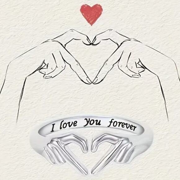 Hands Heart Silver Ring Adjustable Hands Christmas Valentine's Birthday Gift NEW - Picture 6 of 8